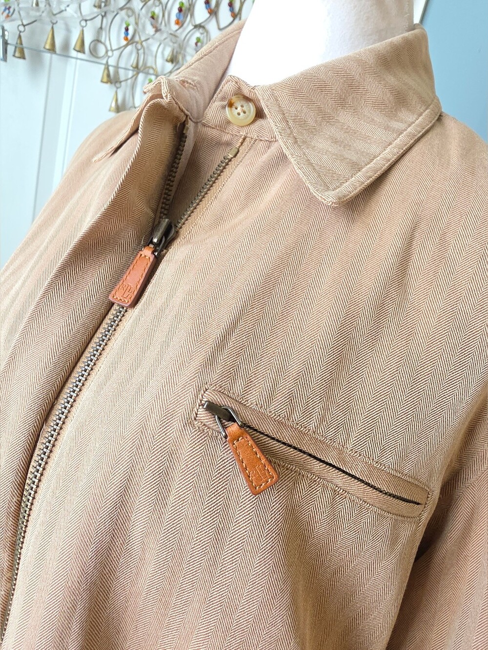 Vintg Lauren Ralph Lauren Military Flight Utiliy Jacket Womens L Tan Silk-Cotton - Picture 8 of 13